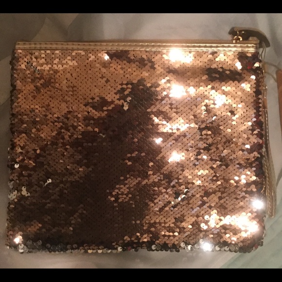 Rose Gold Sequin Zipper Bag With Wrist  Strap - Picture 4 of 6